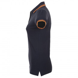 Рубашка поло женская Pasadena Women 200 с контрастной отделкой, темно-синяя (navy) с неоново-оранжевым